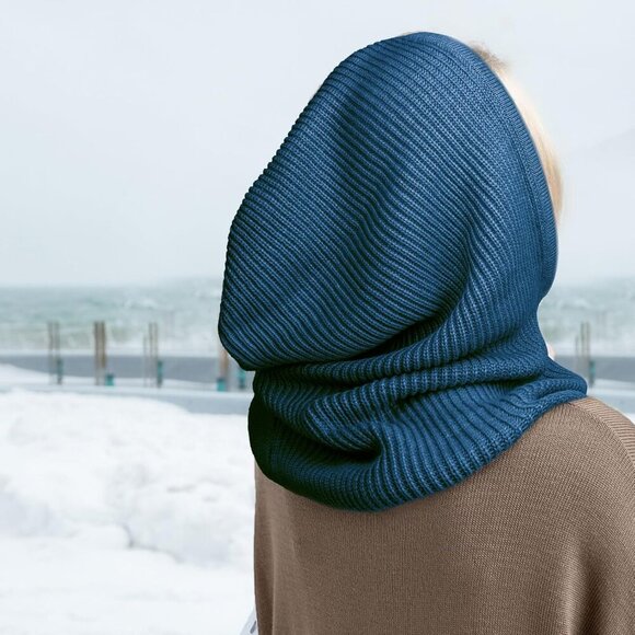 Unisex Peacock Blue Beanie Skull Cap with Drawstring Warm Winter Hats Outdoor - Picture 4 of 7